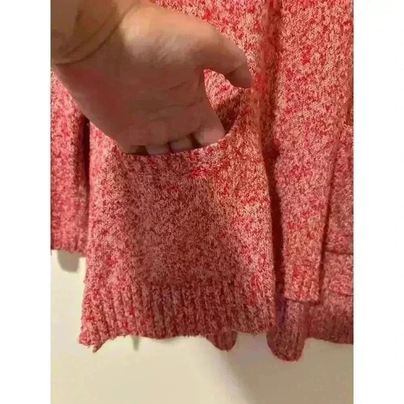 J. Jill Women L Red Pink Heathered Front Pocket Cotton Blend Sweater Lagenlook - Picture 5 of 9